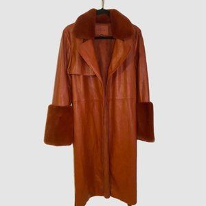 Faux leather fur long coat